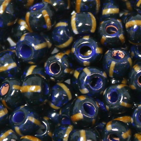2/0 Czech Seed Bead Opaque Navy Picasso with 4 White Stripes