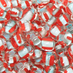 2/0 Czech Seed Bead Baby Blue Lined Crystal with 4 Red Stripes