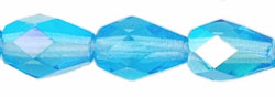7x5mm Czech Faceted Fire Polish Tear Drop Beads - Aqua Blue AB