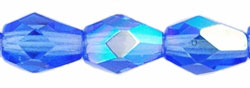 7x5mm Czech Faceted Fire Polish Tear Drop Beads - Sapphire Blue AB 