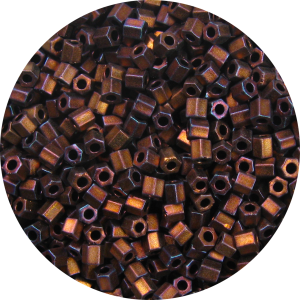 8/0 Japanese Hex Cut Seed Bead, Frosted Metallic Antique Copper AB