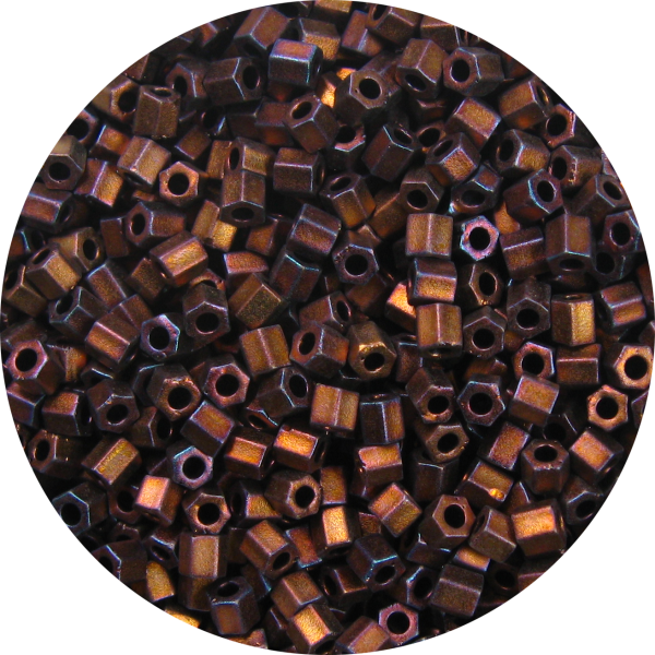 8/0 Japanese Hex Cut Seed Bead, Frosted Metallic Antique Copper AB