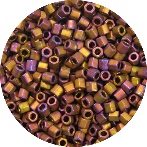 8/0 Japanese Hex Cut Seed Bead, Frosted Metallic Rosy Gold AB
