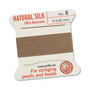 #5, 0.65mm Griffin Silk Bead Cord with Needle, Beige