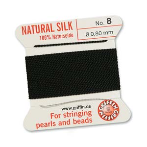 #8, 0.80mm Griffin Silk Bead Cord with Needle, Black