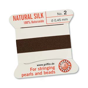 #2, 0.45mm Griffin Silk Bead Cord with Needle, Dark Brown