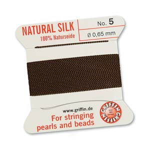 #5, 0.65mm Griffin Silk Bead Cord with Needle, Dark Brown