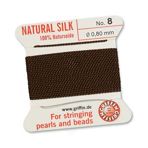 #8, 0.80mm Griffin Silk Bead Cord with Needle, Dark Brown