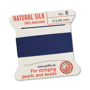 #5, 0.65mm Griffin Silk Bead Cord with Needle, Dark Blue