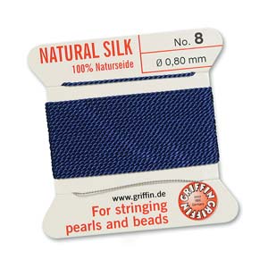 #8, 0.80mm Griffin Silk Bead Cord with Needle, Dark Blue