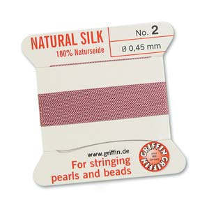 #2, 0.45mm Griffin Silk Bead Cord with Needle, Pink