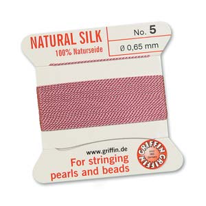 #5, 0.65mm Griffin Silk Bead Cord with Needle, Pink