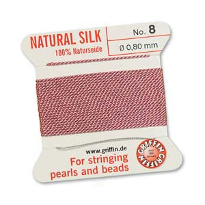 #8, 0.80mm Griffin Silk Bead Cord with Needle, Pink