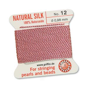 #12, 0.98mm Griffin Silk Bead Cord with Needle, Pink
