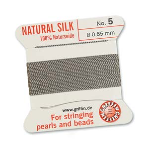 #5, 0.65mm Griffin Silk Bead Cord with Needle, Grey