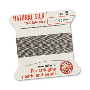 #5, 0.65mm Griffin Silk Bead Cord with Needle, Grey