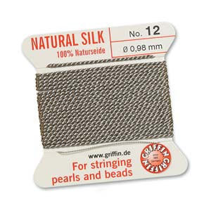 #12, 0.98mm Griffin Silk Bead Cord with Needle, Grey