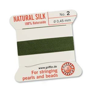 #2, 0.45mm Griffin Silk Bead Cord with Needle, Olive
