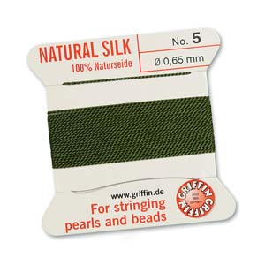 #5, 0.65mm Griffin Silk Bead Cord with Needle, Olive Green