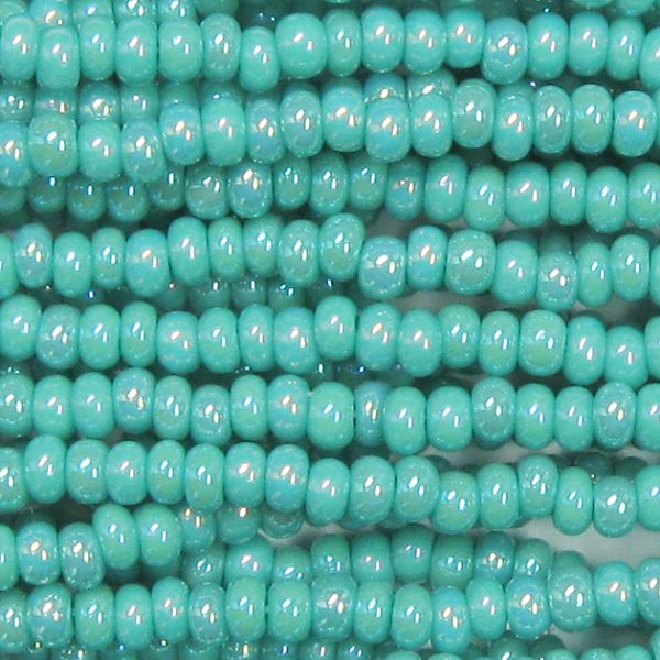6/0 Czech Seed Bead, Opaque Green Turquoise AB