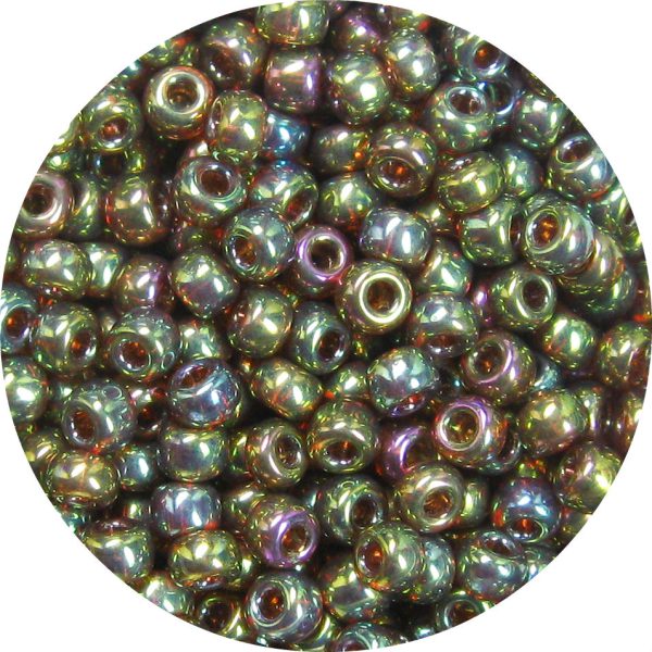 6/0 Japanese Seed Bead, Transparent Dark Topaz w/ Olive Gold Luster AB