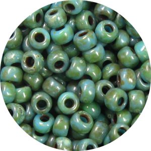 6/0 Japanese Seed Bead, Opaque Green Turquoise Picasso