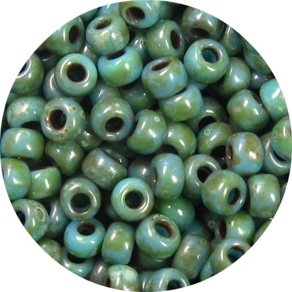 6/0 Japanese Seed Bead, Opaque Green Turquoise Picasso