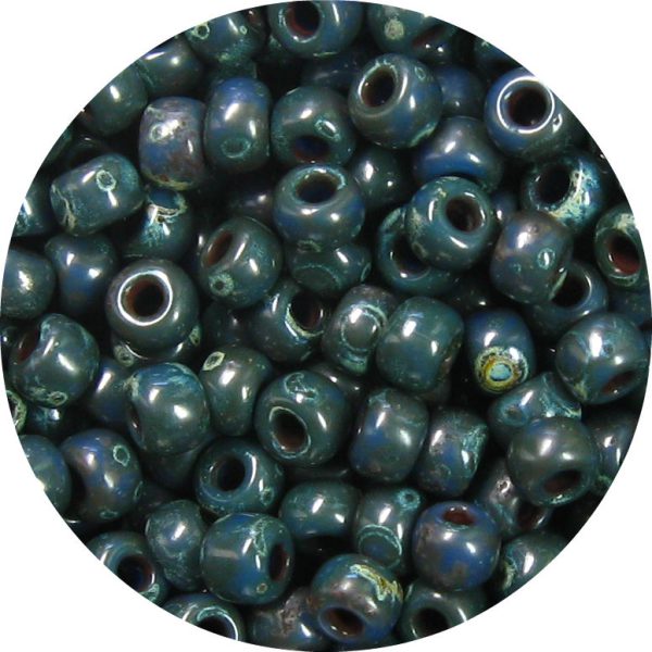 6/0 Japanese Seed Bead, Opaque Denim Blue Picasso