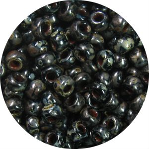 6/0 Japanese Seed Bead, Opaque Black Picasso
