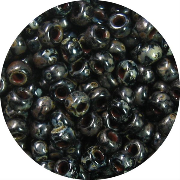 6/0 Japanese Seed Bead, Opaque Black Picasso