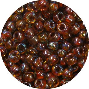 6/0 Japanese Seed Bead, Transparent Dark Topaz Picasso