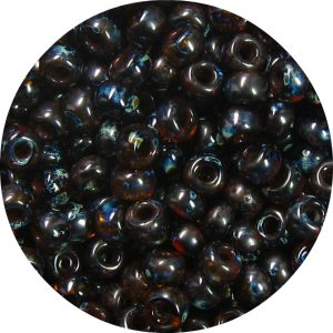 6/0 Japanese Seed Bead, Transparent Dark Smoke Topaz Picasso