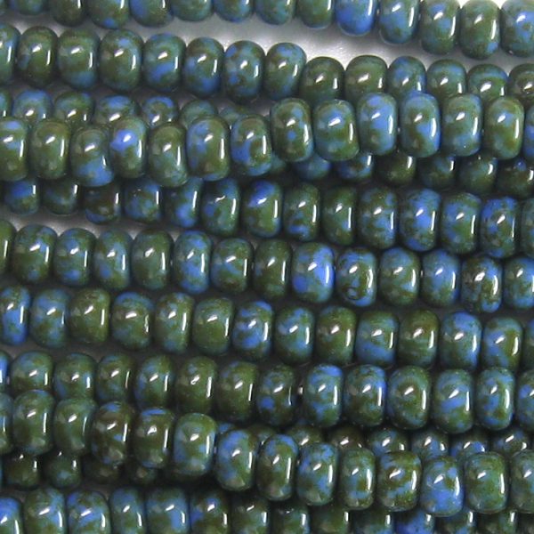 6/0 Czech Seed Bead, Opaque Denim Blue Travertine