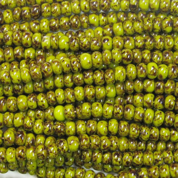 6/0 Czech Seed Bead, Opaque Lime Green Travertine