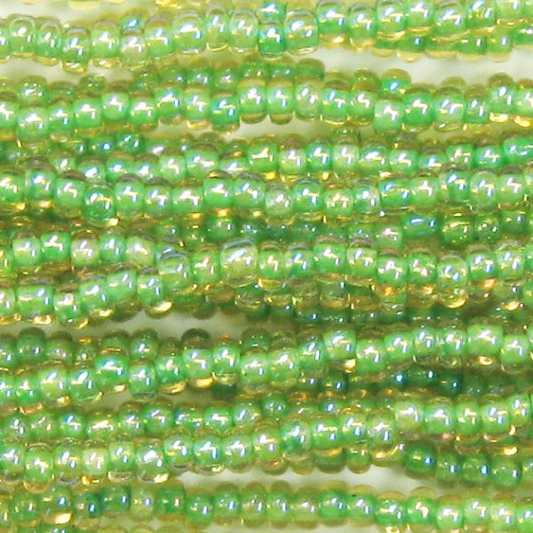 6/0 Czech Seed Bead, Lime Green Lined Topaz AB