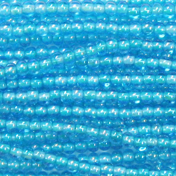 6/0 Czech Seed Bead, Baby Blue Lined Aqua Blue AB