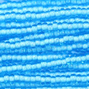 6/0 Czech Seed Bead, White Lined Aqua Blue