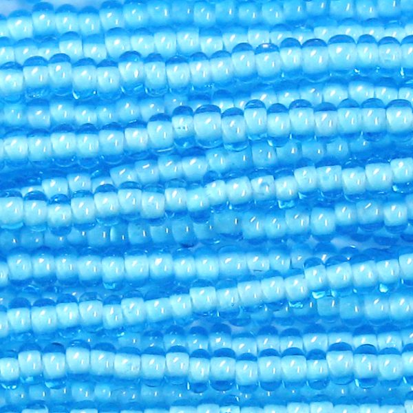 6/0 Czech Seed Bead, White Lined Aqua Blue
