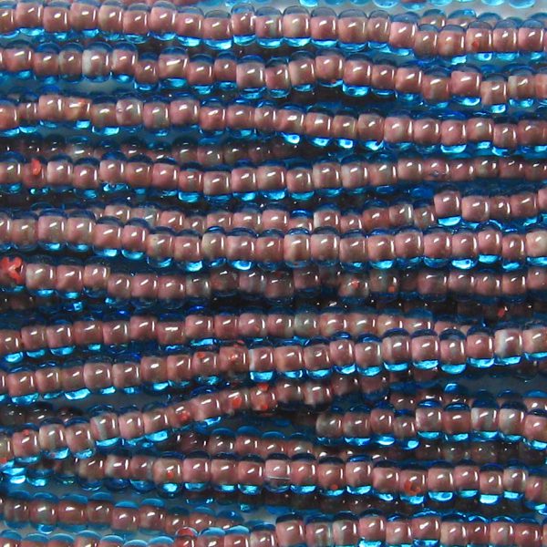 6/0 Czech Seed Bead, Beige Lined Aqua Blue