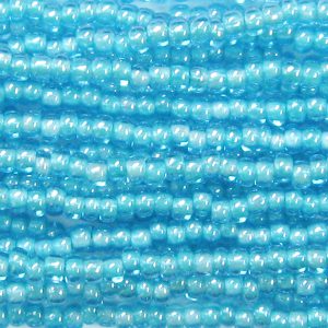 6/0 Czech Seed Bead, Baby Blue Lined Aqua Blue
