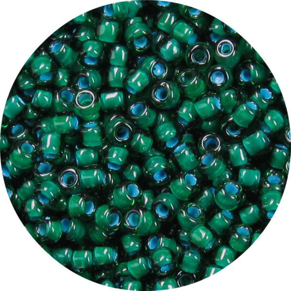 6/0 Japanese Seed Bead, Baby Blue Lined Bottle Green