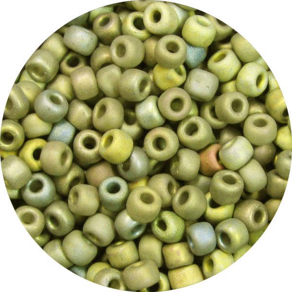 6/0 Japanese Seed Bead, Frosted Metallic Olive AB