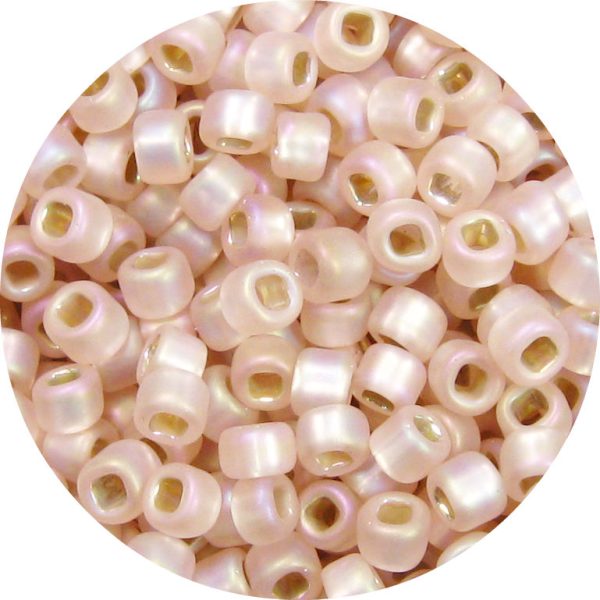 6/0 Japanese Seed Bead, Frosted Silver Lined Peach AB