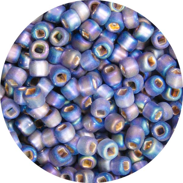 6/0 Japanese Seed Bead, Frosted Silver Lined Cobalt Blue AB