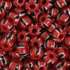 2/0 Czech Seed Bead Opaque Dark Red with 4 Sets of Black and White Stripes