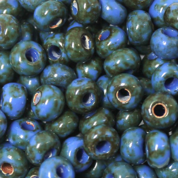 2/0 Czech Seed Bead Opaque Denim Blue Picasso