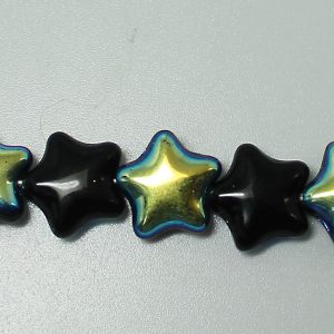 12mm Czech Pressed Glass Star Beads, Jet AB