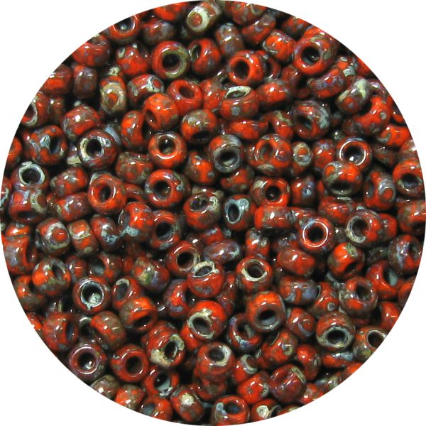 8/0 Japanese Seed Bead, Opaque Orange Picasso