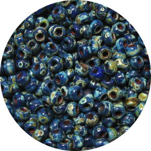 8/0 Japanese Seed Bead, Opaque Navy Blue Picasso