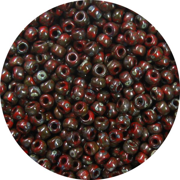 15/0 Japanese Seed Bead, Opaque Red Picasso